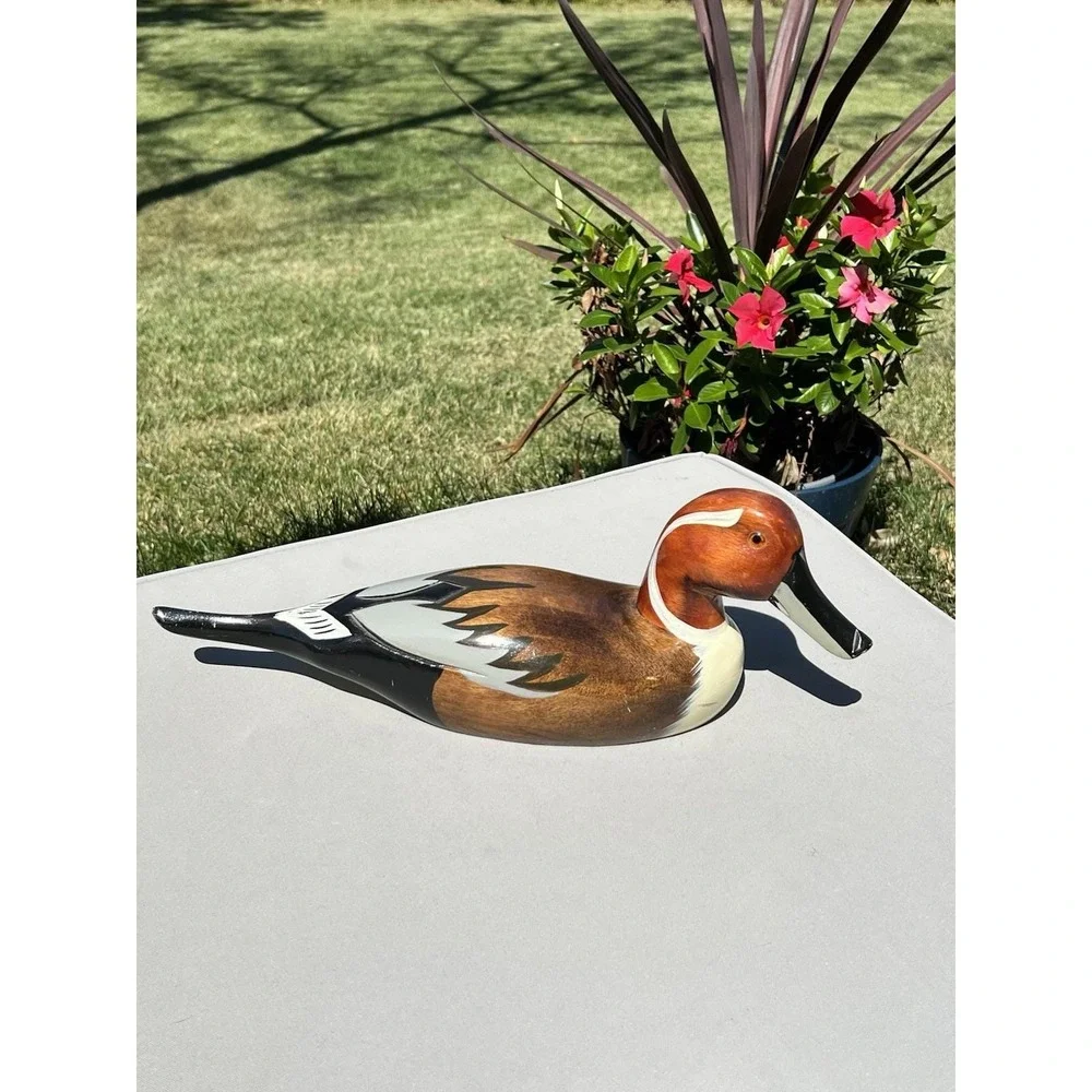 VTG Fetco Hand Carved Hand Painted Wooden Duck Decoy Glass Eyes 16